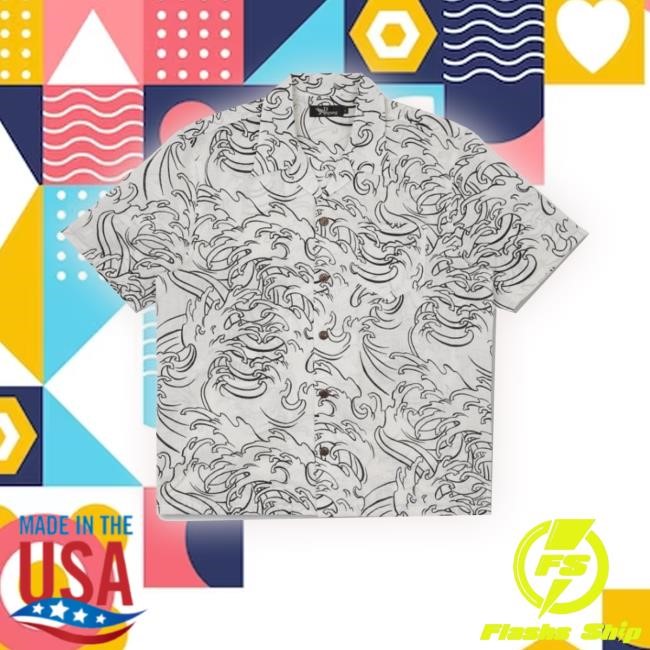 "Gakunami Wave" Cotton And Linen Aloha Tee Shirt
