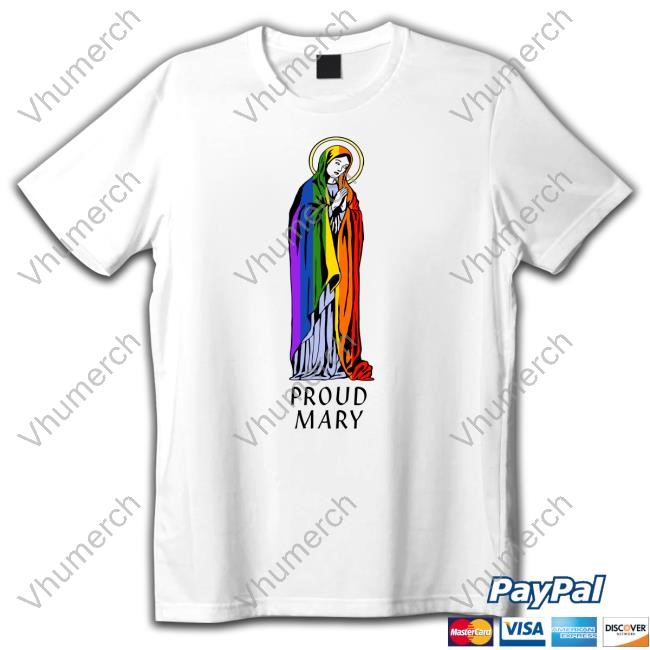 Blessed Virgin Mary Wearing A Pride Flag Tee Shirt